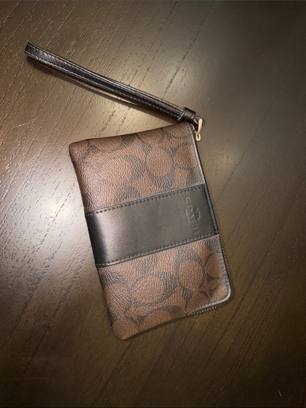 Coach Brown and Black Signature Canvas Wristlet Wallet Clutch